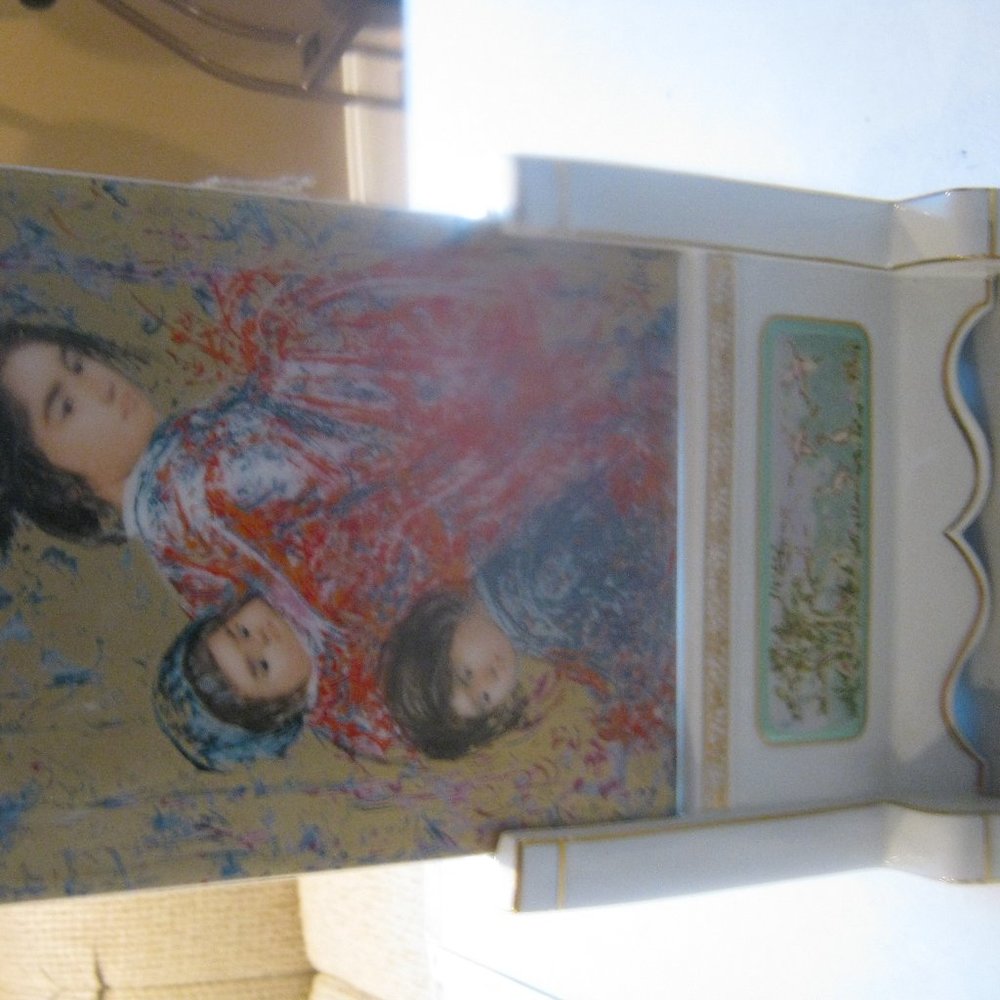 A Mother of Japan & Her Children Tile on stand by Edna Hibel